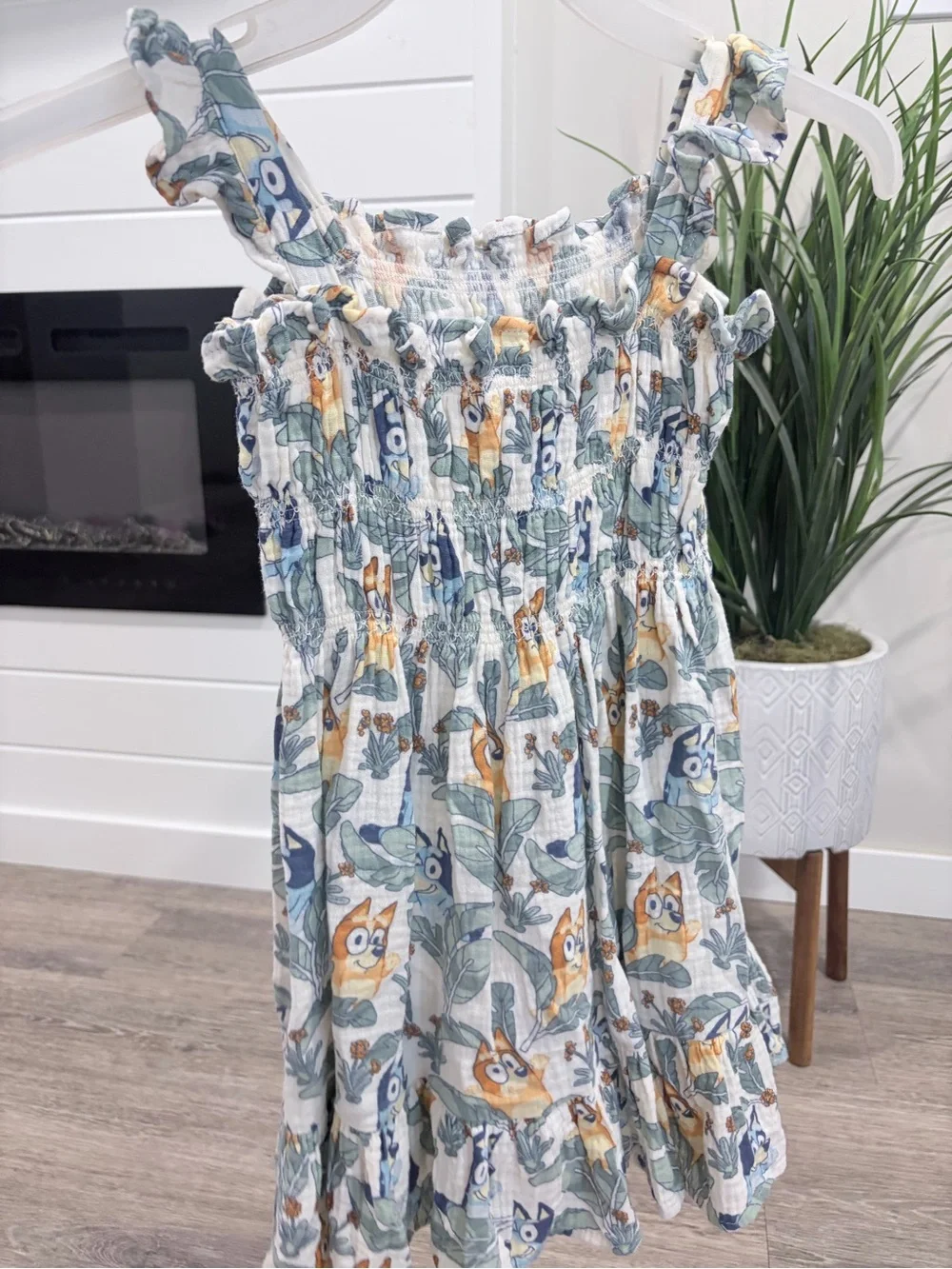 Target Girls' Blue, Green & Tan Fox Print Smocked Skater Dress